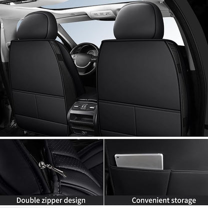 HChengkikz Nappa Leather Car Seat Covers Full Set, Black Car seat Protector 5 Seats, Waterproof Car Seat Cushion, Universal Automotive Seat Covers Fit for SUV Truck Pick-up Sedan, Front and Rear