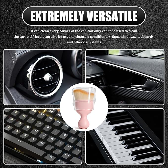 Car Detailing Brushes, Car Cleaning Brush, Auto Interior Soft Bristles Curved Cleaning Brush, Auto Detailing Dusting Tool Universal for Dashboard Air Conditioner Vent Computer (Pink Brown)