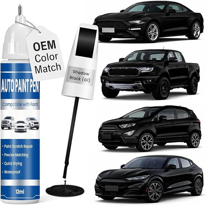 Touch Up Paint for Cars Shadow Black (G1), Compatible with Ford F-150/Explorer/Mustang/Ranger/Escape/Edge, 2-in-1 Car Scratch Repair Pen, Exact Color Match, Waterproof & Quick Dry