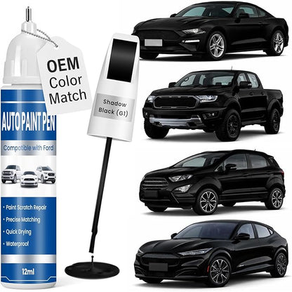 Touch Up Paint for Cars Shadow Black (G1), Compatible with Ford F-150/Explorer/Mustang/Ranger/Escape/Edge, 2-in-1 Car Scratch Repair Pen, Exact Color Match, Waterproof & Quick Dry