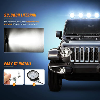Nilight - NI16E-27W Led Light Bar 2PCS 4.5" 27w 3000LM Round Spot Light Pod Off Road Fog Driving Roof Bar Bumper for Jeep,SUV Truck , Hunters, 2 years Warranty