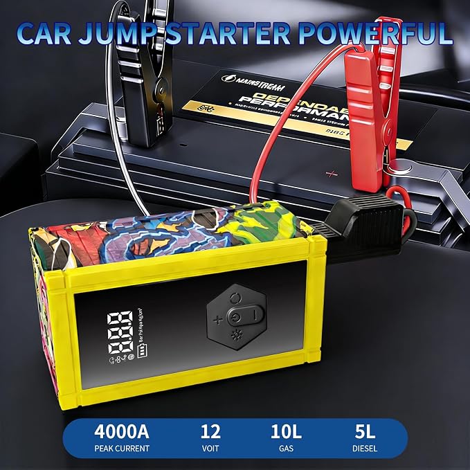 Portable Car Battery Jump Starter with Air Compressor, 8000A Jump Pack for 9.0L Gas/8.0L Diesel, 150PSI Tire Inflator Air Pump, 12V Jump Box Power Pack Booster with LED Light for Emergency
