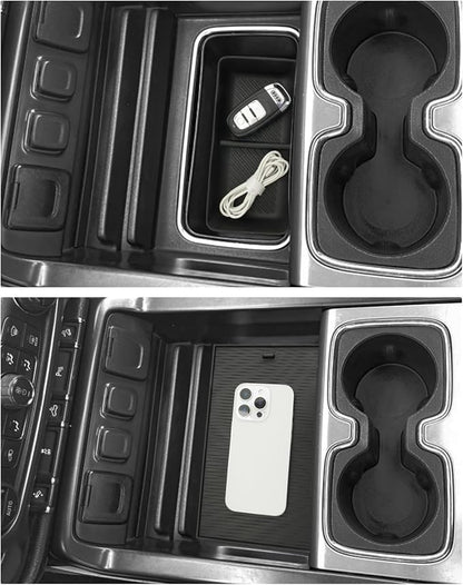 For 2PCS Center Console Organizer Tray TPE Materials Compatible with 2014-2018 Silverado/Sierra 1500& 2015-2019 Silverado&Sierra 2500HD/3500HD - Full Console w/Bucket Seats Only