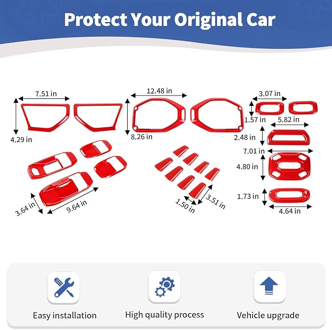 RT-TCZ for Wrangler JL Interior Trim Kit Red, Inner Door Handle Bowl Cover Speaker Trim for Jeep Wrangler JL JLU 4-Door 2018-2023 Red Interior Accessories 21pcs