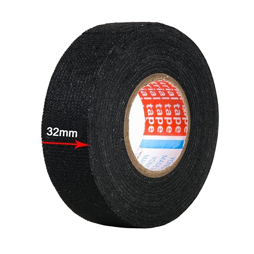 HSTECH 2 Rolls Width 1.26in Wire Loom Harness Tape, Speaker Wiring Harness Cloth Tape, Black Adhesive Fabric Tape, for Automobile Electrical Wire harnessing Noise Dampening Heat Proof （32mm X 15m）