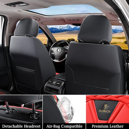 FLORICH Leather Seat Covers, Seat Covers Full Set, Car Seat Protectors 5 Seats,Automotive Seat Covers Fit for Most Cars Trucks-Black&Red