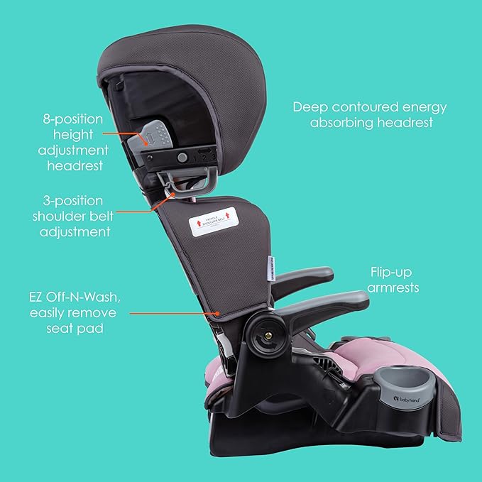 Baby Trend Protect 2-in-1 Folding Booster Seat, Dash Rose – Fold-Flat Travel-Ready Design, Lightweight Build, Belt-Positioning Comfort