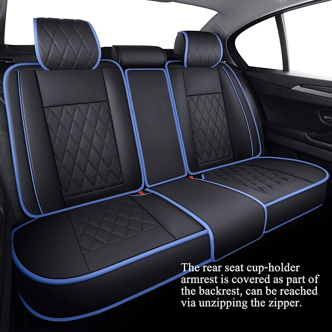 Aierxuan Car Seat Covers Full Set Waterproof Leather Compatible with Toyota Highlander Corolla Prius Camry Rav4 Mdx Chevy Blazer Cobalt Trailblazer Cruze Equinox Malibu Buick, Black-Blue