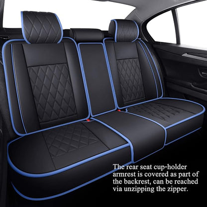 Aierxuan Car Seat Covers Full Set Waterproof Leather Compatible with Toyota Highlander Corolla Prius Camry Rav4 Mdx Chevy Blazer Cobalt Trailblazer Cruze Equinox Malibu Buick, Black-Blue