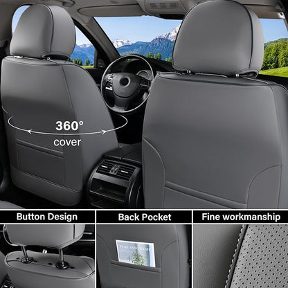 Coverado Car Seat Cover Full Set, Gray Seat Covers Front Seats Back Seat Covers, Nappa Leather Waterproof, Car Seat Cushion, Car Seat Protector Universal Fit Most Cars