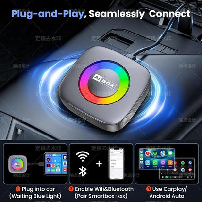 3-in-1 Wireless CarPlay/Android Auto Adapter Compatible with Netflix/YouTube/TikTok for iPhone & Android, Plug & Play Dongle for Car with Wired CarPlay, Smart AI Box with WiFi and Bluetooth 5.3