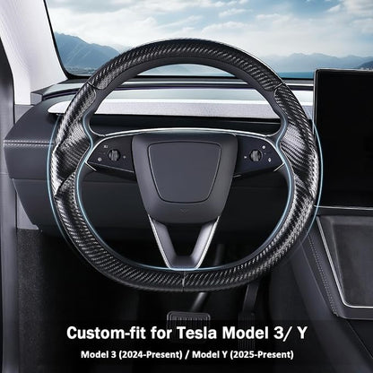 Steering Wheel Cover for Tesla Model Y Juniper (2025- Present) Model 3 Highland (2024- Present), Steering Wheel Accessories for Tesla Model Y Juniper / 3 Highland