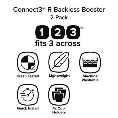 Diono Connect3 R Backless Booster Pack of 2, Slim Fit 3-Across in Many Mid-Sized Sedans and SUVs, for Children from 40-120 lbs., Lightweight with Cupholder, Blue Surge