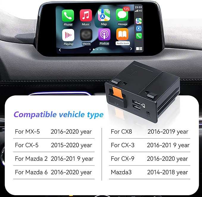 Mazda CarPlay and Android Auto Retrofit Kit, TK78-66-9U0C USB Hub Adapter for MZD Connect System, Compatible with Mazda3 2014-2018, CX-5 2015-2020, Mazda 2/6, CX-3/CX-8 2016-2019, CX-9/MX-5 2016-2020