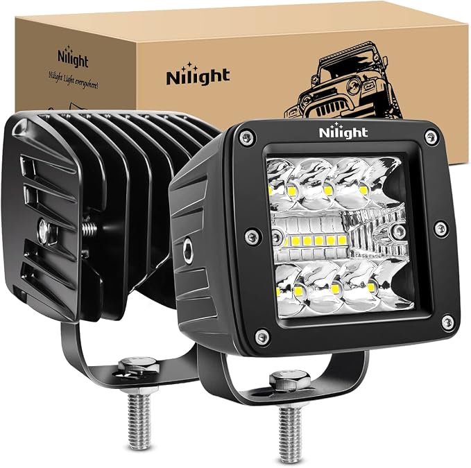 Nilight LED Pods 2Pcs 3 Inch 42W LED Cubes Spot Flood Combo Square Driving Fog Off Road Work Lights for Trucks Pickup Golf Cart SUV ATV UTV 4x4 Van Camper