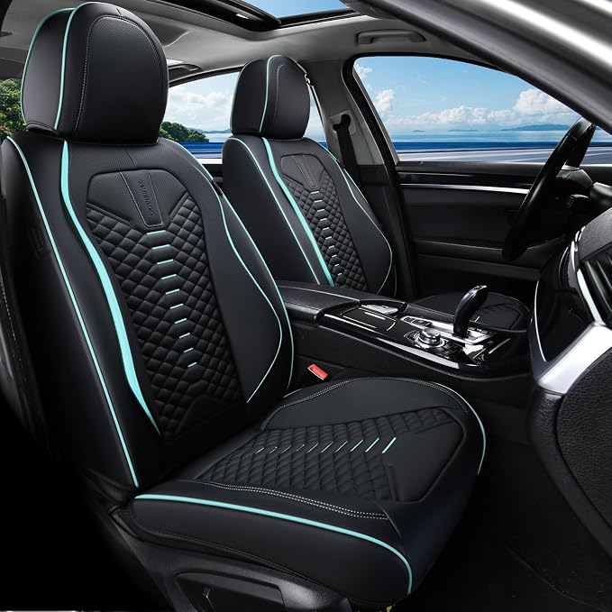Coverado Seat Covers, Car Seat Cover Front Seats, 2 Pack Universal Seat Covers for Cars, Nappa Leather Waterproof Seat Cover, Car Seat Protectors, Front Seat Cover Fit for Most Cars, Black&Blue