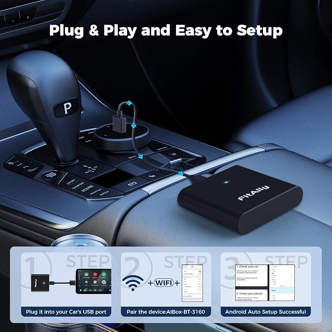 Android Auto Wireless Adapter for OEM Wired AndroidAuto Car, 5Ghz WiFi Auto-Connect, Plug & Play USB-C to A/USB-C Cables, No Delay, for Android Phones