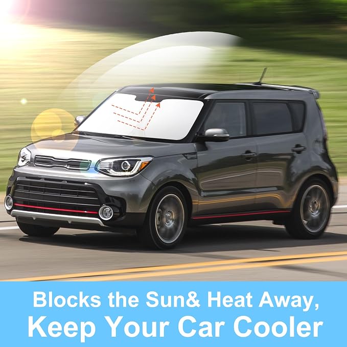 TINGLU Sun Shade for Kia Soul Base 2014-2019 Accessories Windshield Sun Shade Window Shade UV Rays Protection Sun Visor Cover with Steering Wheel Sunshade Storage Bag