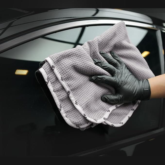 SPTA Microfiber Drying Towel, 2 PCs Car Wash Drying Towel, Waffle-Weave Highly Absorbent, Scratch Free,Big Cleaning Cloth Towel for Auto Detailing, 380GSM, 25.2 x 34.3 inch, Grey-MT033