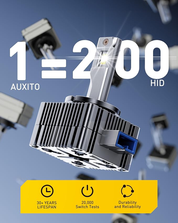 AUXITO D8S Bulbs, 30000LM 6500K Cool White, Direct Replacement D8S Light Bulbs with Cooling Fan, Plug and Play CANbus Ready No Flicker, Pack of 2
