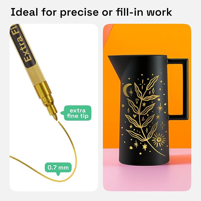 ARTISTRO 2 Gold & Silver Permanent Marker - Waterproof Markers for Tire, Fabric, Rocks, Glass, Ceramic, Wood, Paper - Oil Based Paint Pens - Extra-Fine Tip 0.7mm