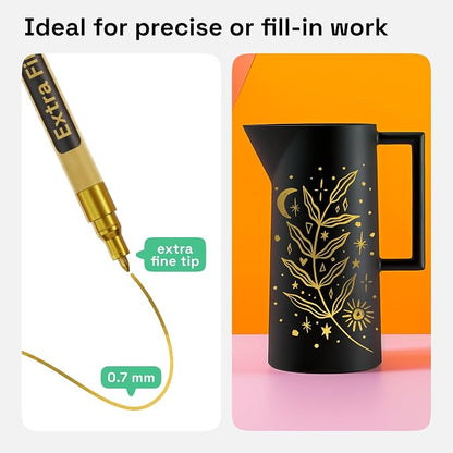 ARTISTRO 2 Gold & Silver Permanent Marker - Waterproof Markers for Tire, Fabric, Rocks, Glass, Ceramic, Wood, Paper - Oil Based Paint Pens - Extra-Fine Tip 0.7mm