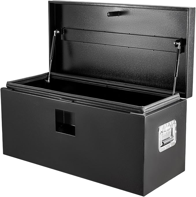 Black Steel Underbody Truck Box, Pickup Storage Box, Heavy Duty Diamond Plate Tool Box with Lock and Keys, Waterproof Trailer Storage Box (24"x 15"x 15")
