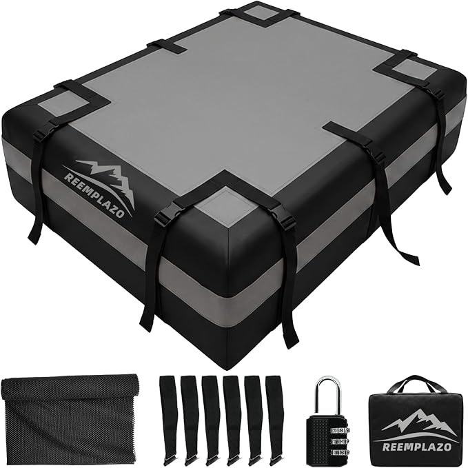 21 Cubic Feet Rooftop Cargo Carrier Bag, Waterproof Heavy Duty Car Roof Bag for SUV Pickup Truck with/Without Roof Racks, Travel Camping Roof Top Luggage Storage with Anti-Slip Mat (Black Gray)