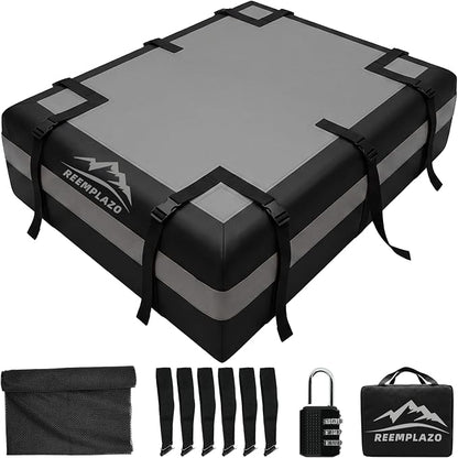 21 Cubic Feet Rooftop Cargo Carrier Bag, Waterproof Heavy Duty Car Roof Bag for SUV Pickup Truck with/Without Roof Racks, Travel Camping Roof Top Luggage Storage with Anti-Slip Mat (Black Gray)