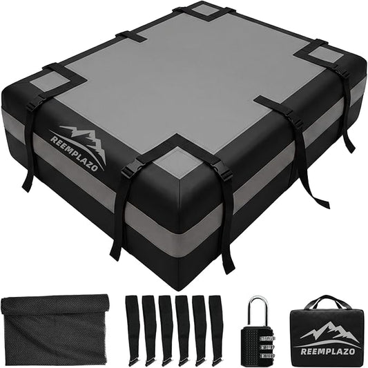 21 Cubic Feet Rooftop Cargo Carrier Bag, Waterproof Heavy Duty Car Roof Bag for SUV Pickup Truck with/Without Roof Racks, Travel Camping Roof Top Luggage Storage with Anti-Slip Mat (Black Gray)