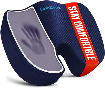 CushZone Seat Cushion, Office Chair Cushions, Car Seat Cushion, Non-Slip Sciatica & Back Coccyx Pain Relief Chair Pad, Memory Foam Pillow for Computer Desk, Wheelchair, Driving Large Size (Blue)