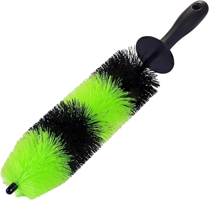 TAKAVU Master Wheel & Tire Brush, Easy Reach Rim Detailing Brush, Multipurpose Use for Wheels, Rims, Exhaust Tips, Motorcycles (Green)