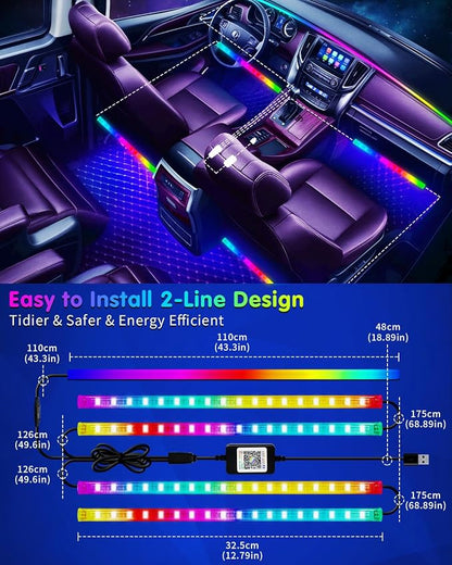 DUOFU365 Car Led Light Interior, RGB Dreamcolor Inside Light Music Sync | Under Dash Footwell automotive Strip Light, 12V Acrylic Strip Light for Vehicle, Truck,Jeep, SUV with Car Charger(1set)