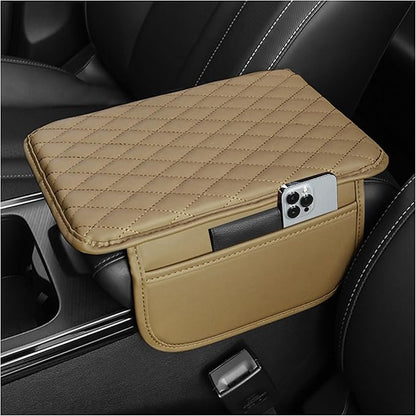 Stacool Upgraded Car Center Console Cover,Microfiber Leather Car Armrest Cover Cushion with 2 Storage Bags,Universal Car Armrest Storage Box (Beige)