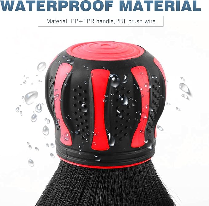 Car Detailing Brush, Multifunctional Soft Cleaning Brush for A/C Vents and Seat Gaps, Non-Slip Handle Ball-Shaped Multi-Function Cleaning Tool with Storage Rack, for Most Cars (Red)