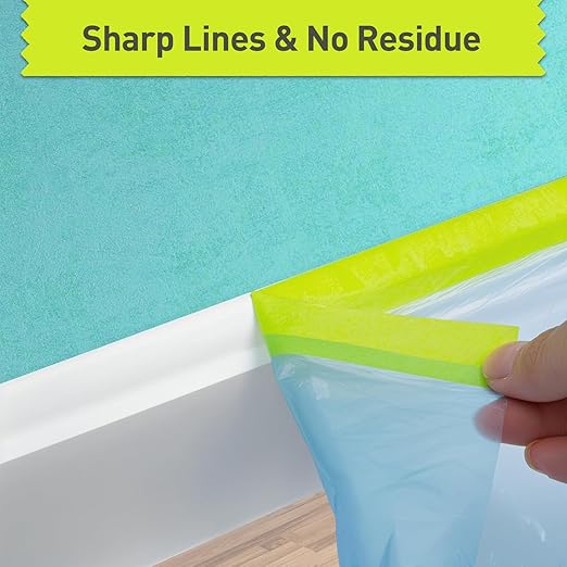 Tangibay Pre-Taped Masking Film for Painting - 22" x 66' Painters Plastic Sheeting with Automotive Paint Tape and Drape for Covering Cars, Walls, Windows and Furniture Protection (4 Rolls)