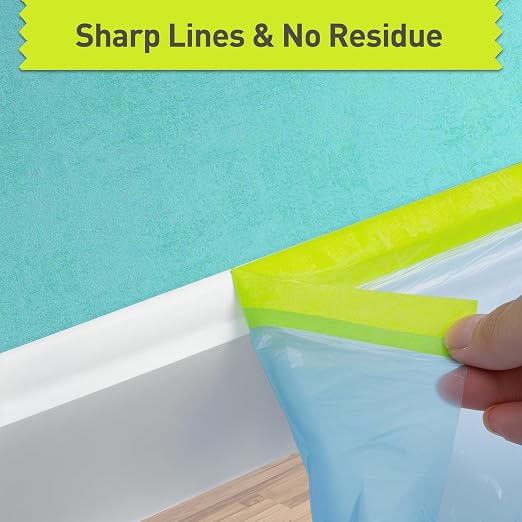 Tangibay Pre-Taped Masking Film for Painting - 70" x 66' Painters Plastic Sheeting for House & Automotive Paint, Tape and Drape for Covering Cars, Walls, Windows and Furniture Protection (2 Rolls)