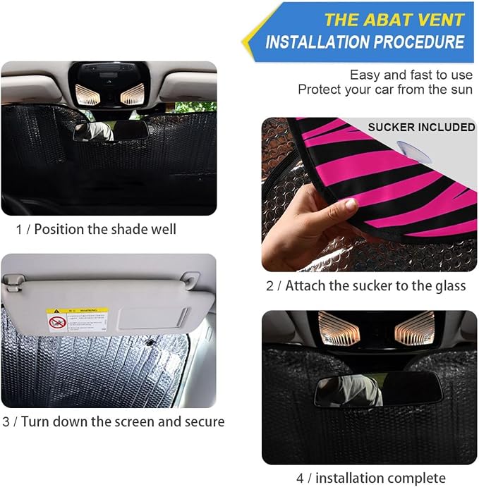 Zebra Hot Pink Black Windshield Sun Shade for Car Auto SUV Truck Foldable Front Window Sunshade Sun Visor Protector Block UV Rays Reflect Heat, 55" x 28"