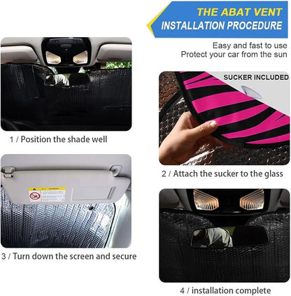 Zebra Hot Pink Black Windshield Sun Shade for Car Auto SUV Truck Foldable Front Window Sunshade Sun Visor Protector Block UV Rays Reflect Heat, 55" x 28"