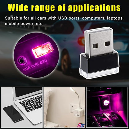 Augeny 4 PCS USB LED Car Interior Atmosphere Lamp, Plug-in USB Decor Night Light, Portable Auto Ambient Lighting Kit, Universal Vehicle Interior Accessories for Most Cars (Purple)