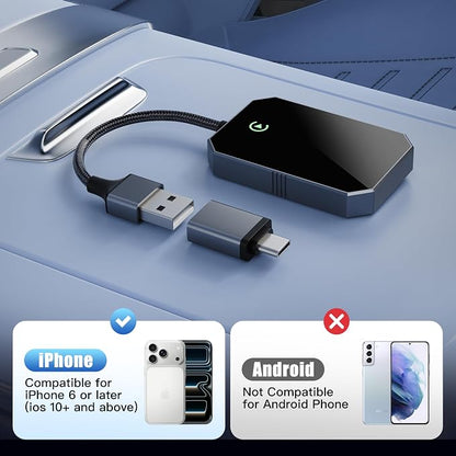 2026 Upgraded Wireless CarPlay Adapter for iPhone – Convert Factory Wired to Wireless Plug-and-Play USB-A/USB-C, No Latency Siri/HD Nav, Compatible with Car with Wired CarPlay & iOS 10+
