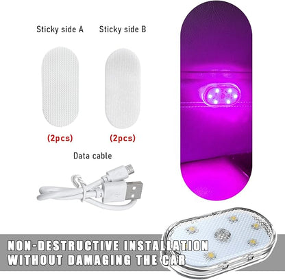 KVAEY 4 PCS Car LED Lights Interior Wireless, 7 Colors Magnetic Auto Ambient Light with 6 Bright LED Lamp Beads, Portable USB Rechargeable Vehicle Interior Led Night Light (Pink, Sticky, 2pcs)