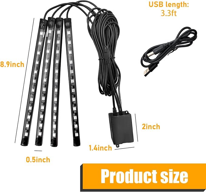 Car Led Interior Lights, RGB 48 LED Multicolor Auto Strip Light with Sound Active Function and APP Control, Under Dash Smart Lighting Kit with Charger, Car Accessories (USB)