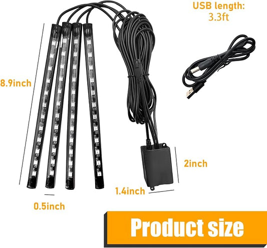 Car Led Interior Lights, RGB 48 LED Multicolor Auto Strip Light with Sound Active Function and APP Control, Under Dash Smart Lighting Kit with Charger, Car Accessories (USB)