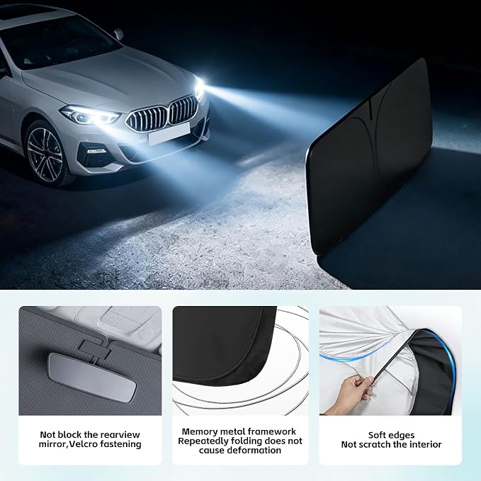 Windshield Sun Shade for BMW 2 Series 2014-2026 Sunshade 300T Windshield Cover Shield Protector Blocks UV Rays Custom Fit 2 Series Front Window Shade Windshield Accessories Keep Cool Foldable