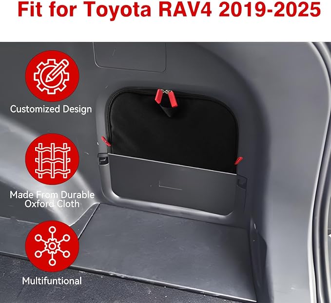 Trunk cubby storage bag Cargo side pocket compatible with Toyota RAV4 2019-2025 backpack organizer car trunk accessories (Black)