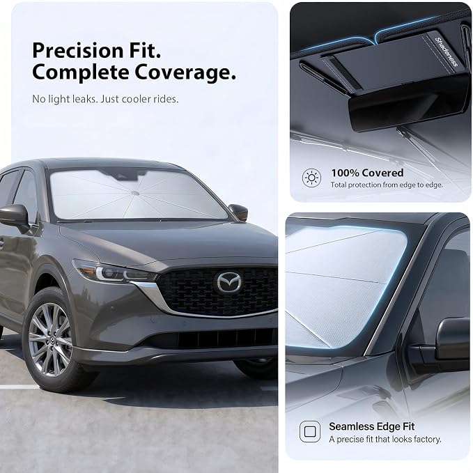 2026 Upgraded Windshield Sun Shade Umbrella for Mazda CX 5 [Precision Custom Fit, Superior UV & Heat Block] Cooling Tech Fabric, Durable Foldable with Storage Bag, Fits 2013-2025