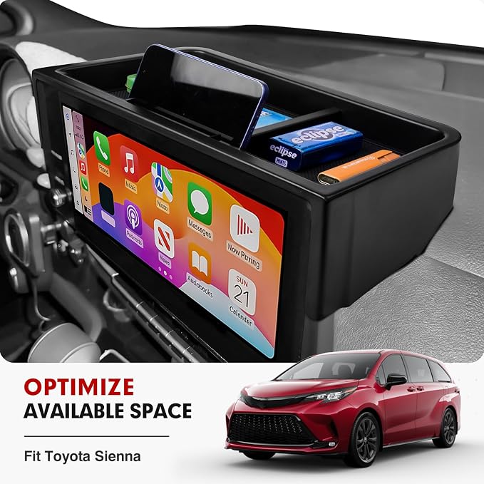 Autorder Screen Dashboard Organizer for 2025 2026 Toyota Sienna Accessories - Dash Screen Console Storage Tray for Phones Keys Sunglass Card Non-Slip（Fits 12.3" Screen Models）