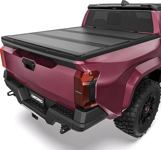 OEDRO Low-Profile Hard Tri-Fold Tonneau Cover Compatible with Toyota Tacoma 2024 2025 2026 (Excl. Trail Edition) 6ft Bed with Tacoma Bed Rail, One-Handed Quick Release, Drainage Design