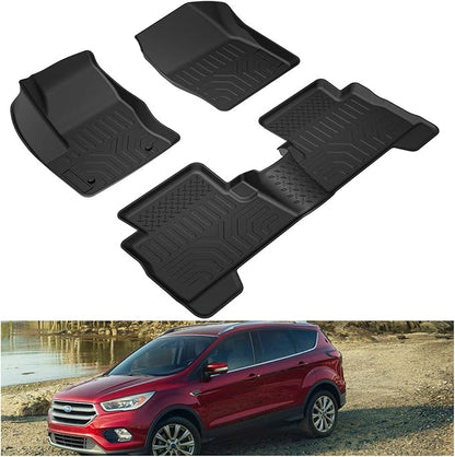 KIWI MASTER Floor Mats for 2013-2019 Ford Escape/C-Max, Custom Fit All Weather Car Mats, Heavy Duty TPE Floor Liners, Front & Rear 2 Row, Black
